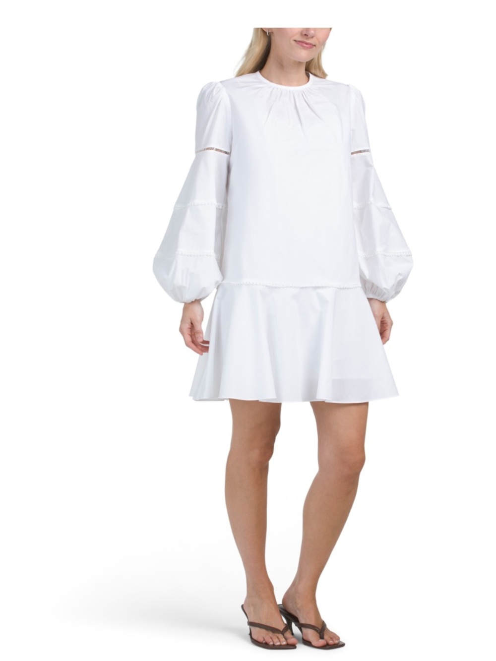 Lela Rose White Long-Sleeve Ruffle Hem Mini Dress Size XS Preppy Boho Chic